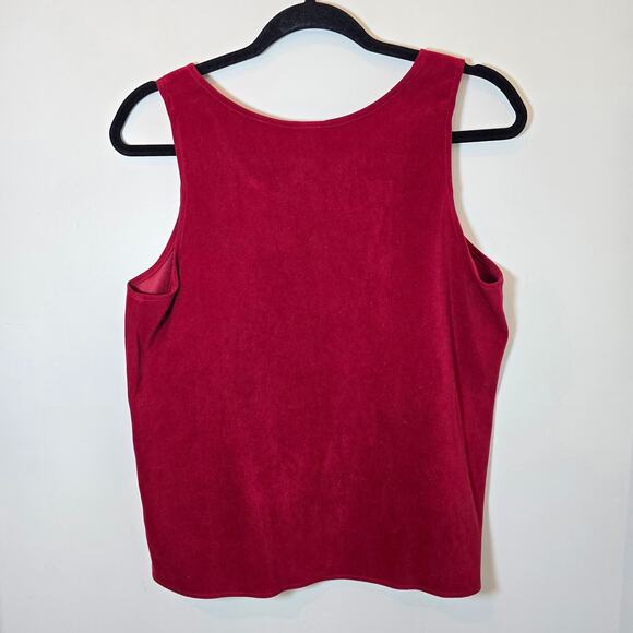 Vintage Microsuede Tank Top Size S Red Scoop Neck Side Slits Oversized Made USA - Picture 5 of 6